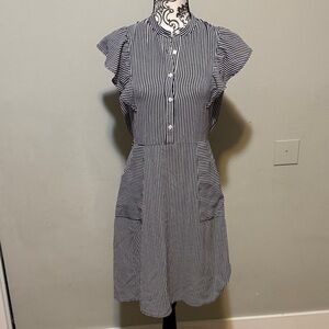 Elegant Striped Mini Dress with Ruffled Sleeves